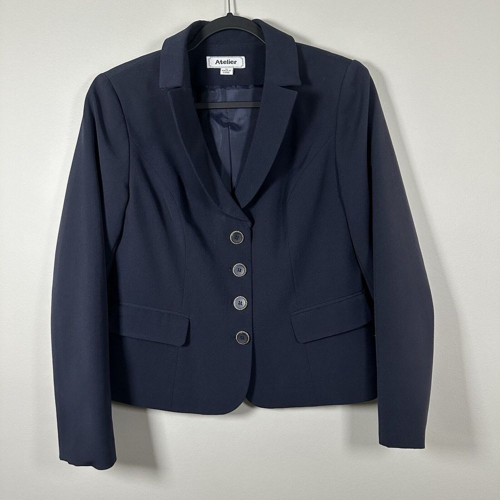 Atelier Size 10‎ Navy Blue Gold Four Button Front Blazer Jacket